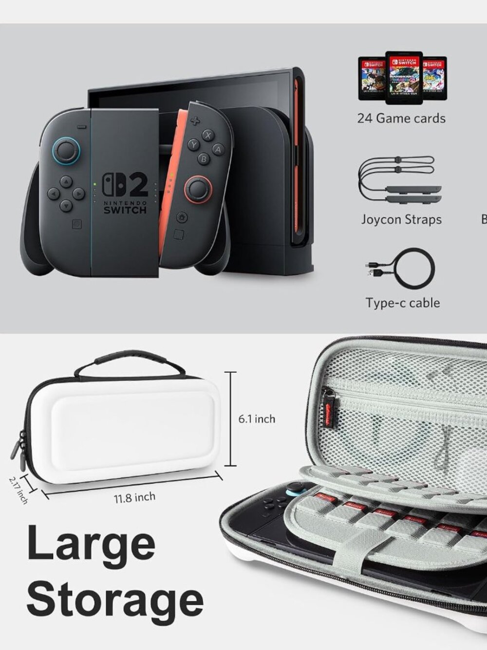 CoBak Large Capacity Carrying Case for Nintendo Switch 2 with two Screen Guards